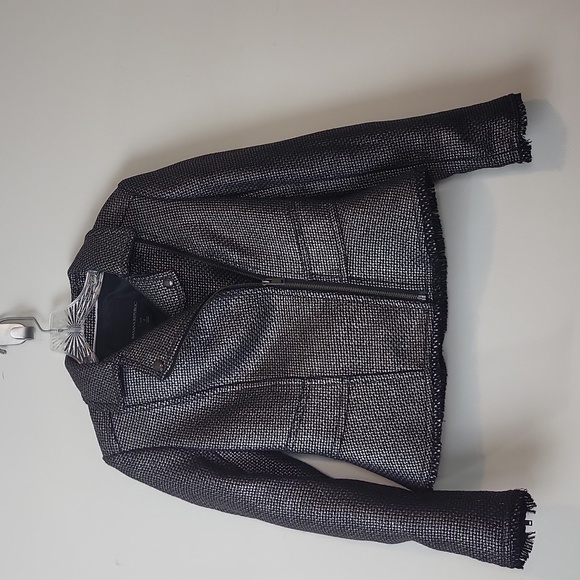Banana Republic Jackets & Blazers - BANANA REPUBLIC Black Silver Gunmetal Metallic Tweed Moto Jacket